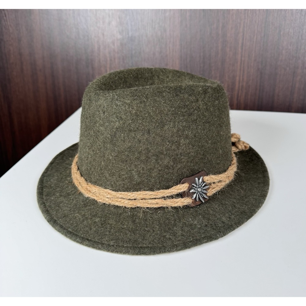 Vintage German A. Breiter Munchen green Suede Fedora Hat, 57 (US size 7 1/8)